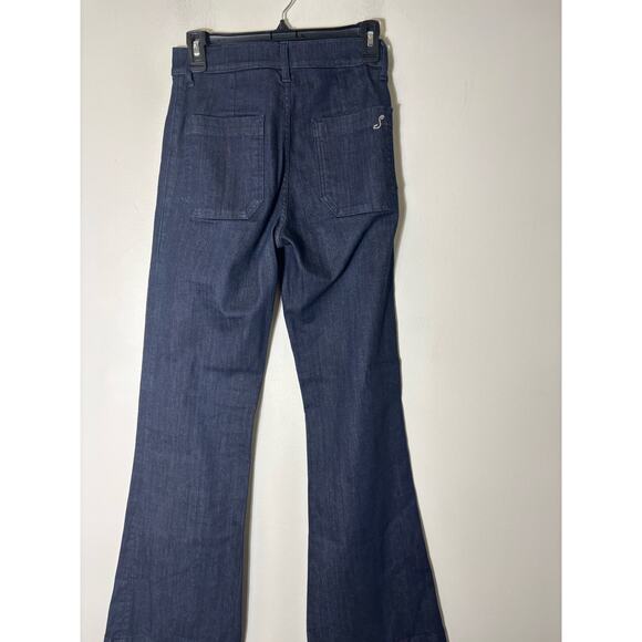 The Seafarer Dark Wash Denim Wide Leg Blue Jeans with Flat Front Pockets Sz 28 - Picture 2 of 3